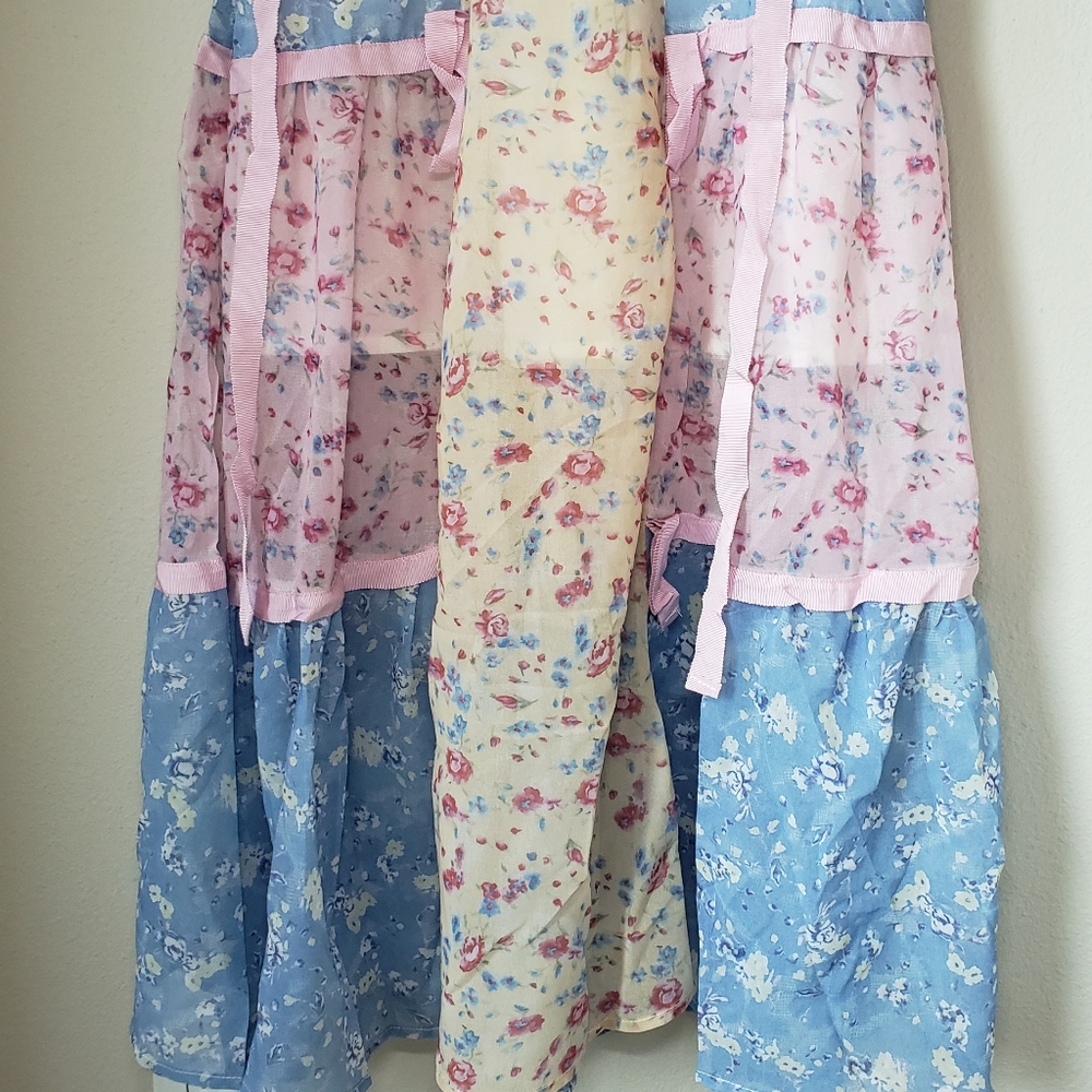 Floral Chiffon Multi-Color Square Neck Puff Sleeve Maxi Dress - Picture 5 of 16